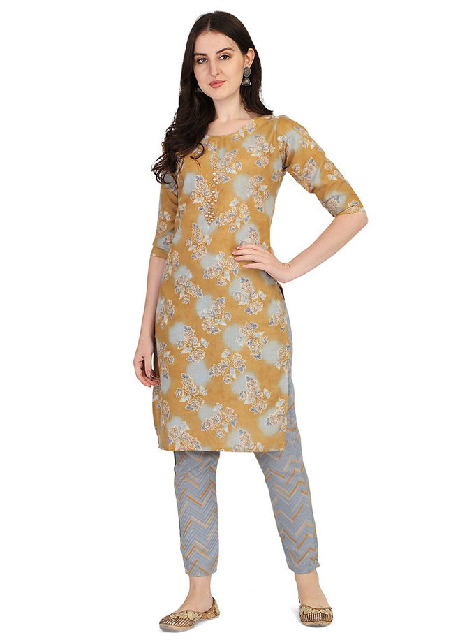 VT New Designer Fancy Ethnic Wear Cotton Designer Kurti With Bottom Collection VT108-Mustured